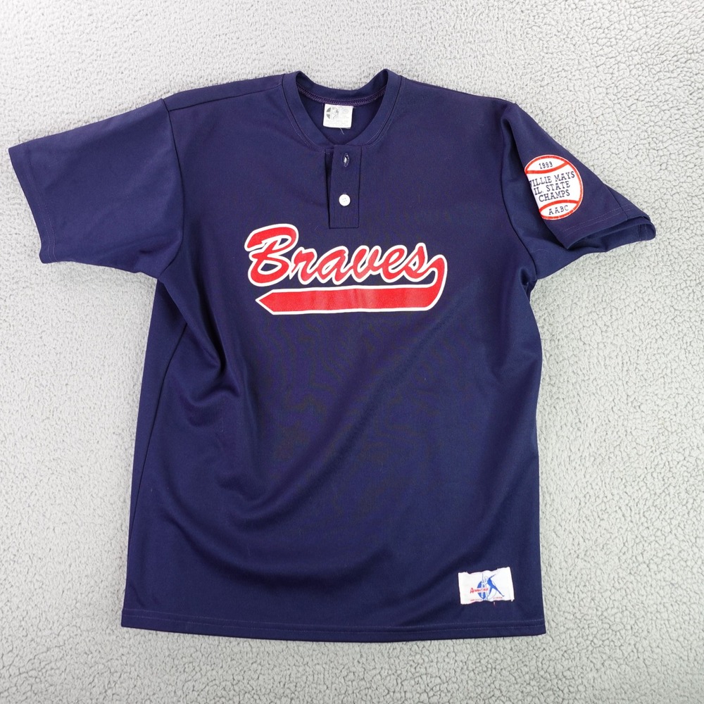 Vintage Betlin Braves Baseball Jersey XL Navy 1993 Willie Mays‎ IL State Champs